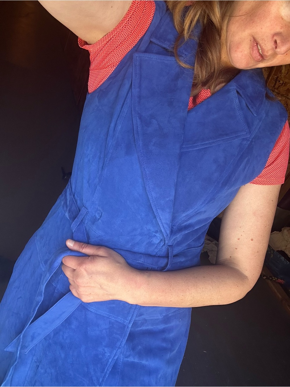 Banana Republic Cobalt Blue Sleeveless Suede Wrap Midi Dress - Picture 13 of 13